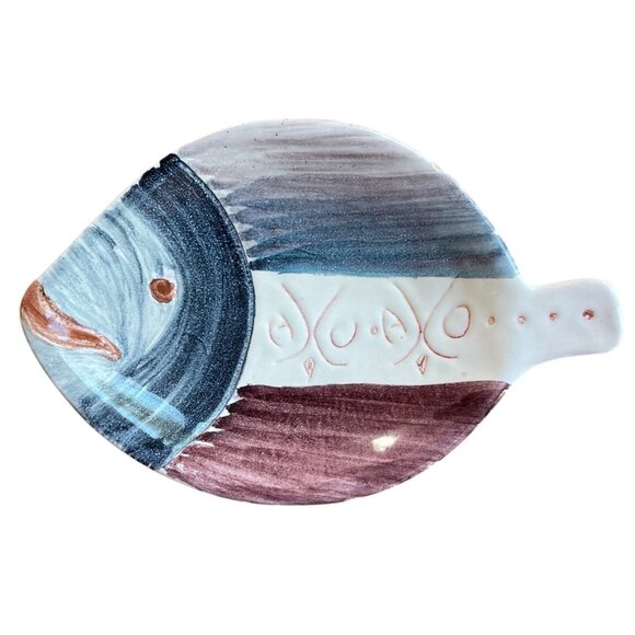 Handmade Ceramic Fish-Shaped Plate By Nora Gulbrandsen Norway With Multicolor - Picture 4 of 6